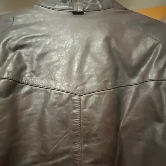 Men's Brown Leather Jacket with White Racing Stripes